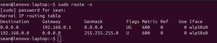 Identifying the gateway IP address in the terminal