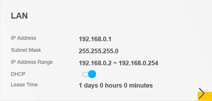 Screenshot of the router interface dashboard